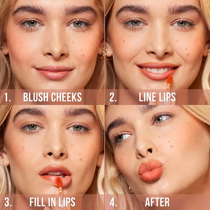 HUDA BEAUTY Lip Blush Cream Lip & Cheek Stain Color: Peachy Kiss - sheer peach