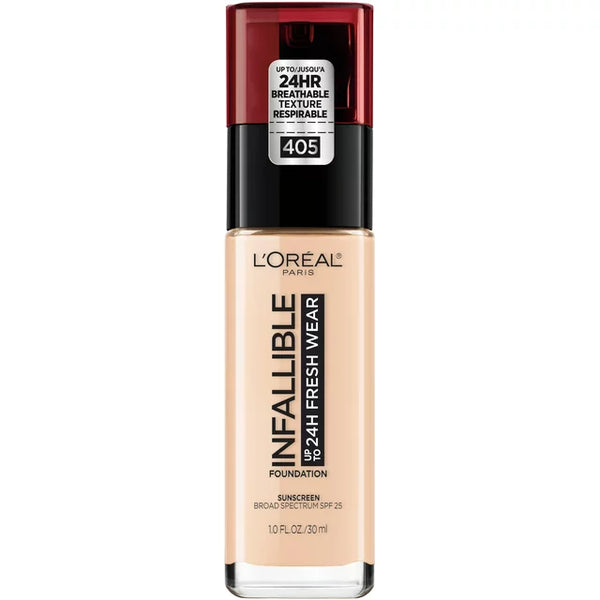 Loreal Paris Infallible Fresh Wear 24 Hr Liquid Foundation Makeup, 405 Porcelain