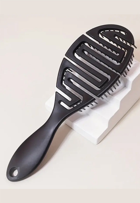 Hollow Out Detangling Hair Brush Fluffy Hairdressing Comb Dry And Wet Hair Comb For All Hair Types-Color Black