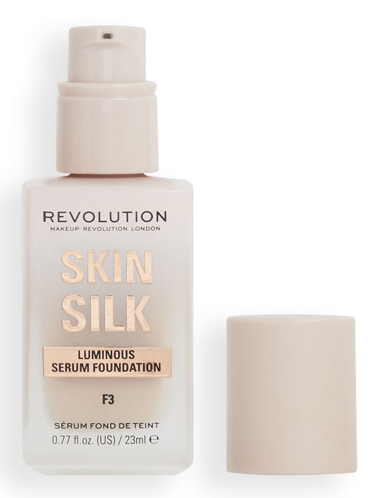 Makeup Revolution Skin Silk Serum Foundation F3 light skin tone with a neutral pink undertone