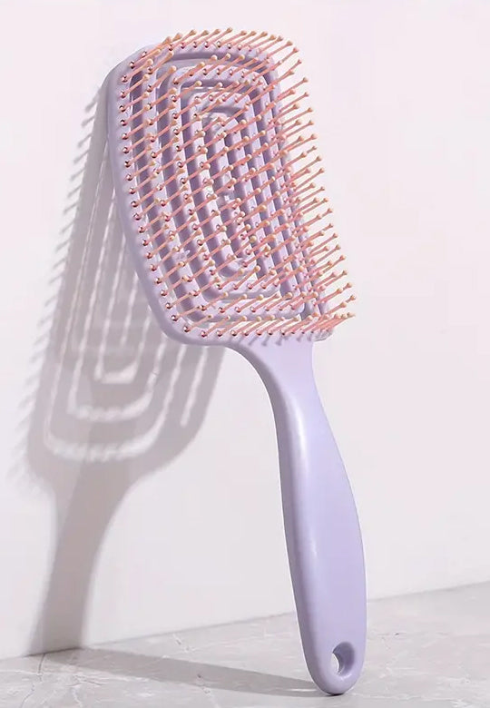 Nylon Bristle Finishing Hair Brush Detangling Comb for Normal Hair Types - Hollow Out Wet or Dry Hairdressing Brush-Color Purple