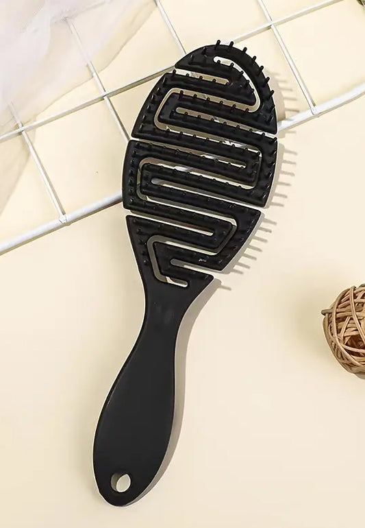 Hollow Out Hairdressing Comb Anti-Static Detangling Hair Brush Scalp Massage Hair Brush For All Hair Types-Color Black