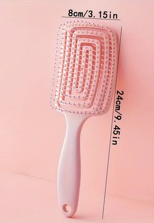 Casual-Style Plastic Detangling Hair Brush - Freestanding, No Electricity Needed - Wet or Dry Use for All Hair Types - 1pc Hollow Out Hairdressing Brush-Color Pink