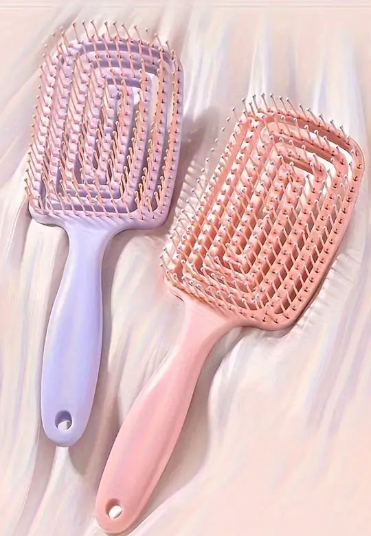 Nylon Bristle Finishing Hair Brush Detangling Comb for Normal Hair Types - Hollow Out Wet or Dry Hairdressing Brush-Color Purple