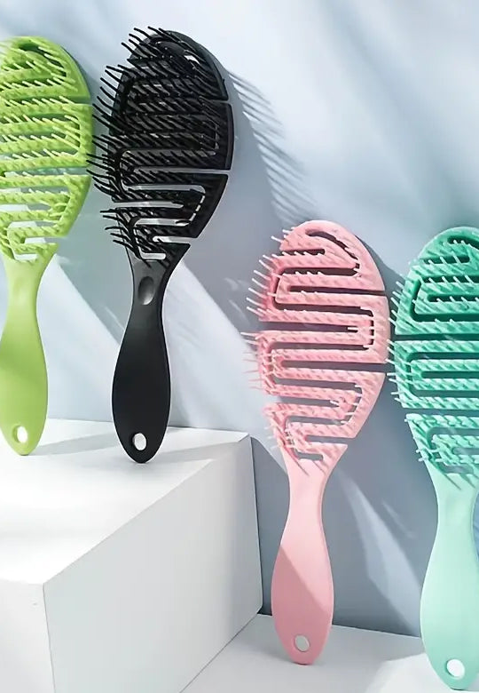 Hollow Out Hairdressing Comb Anti-Static Detangling Hair Brush Scalp Massage Hair Brush For All Hair Types-Color Black