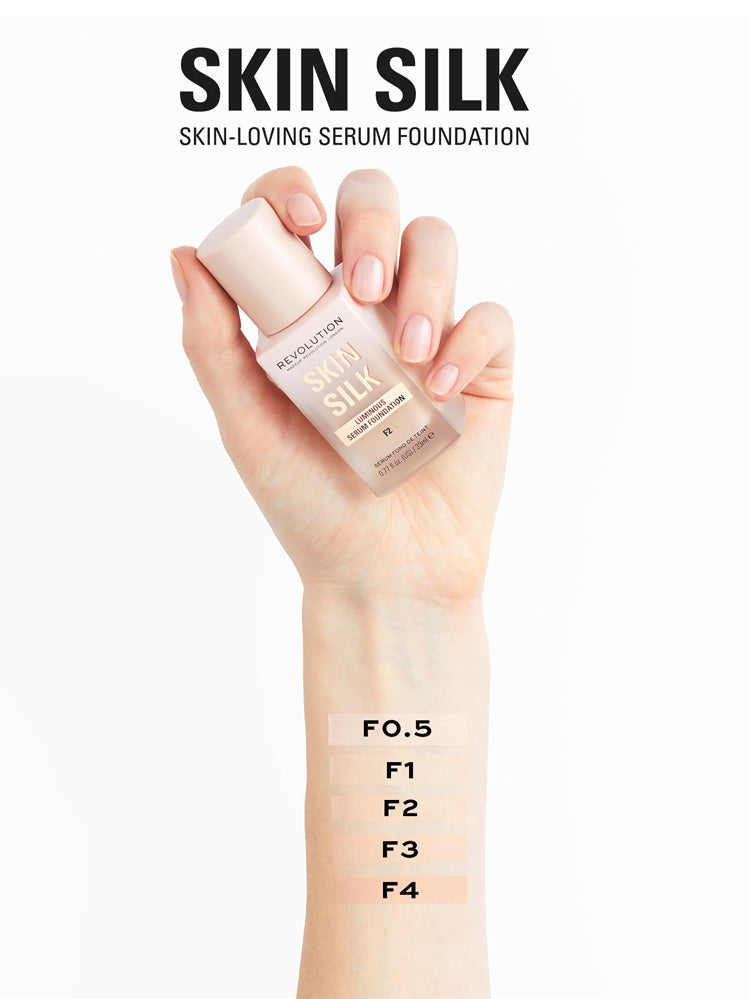 Makeup Revolution Skin Silk Serum Foundation F3 light skin tone with a neutral pink undertone