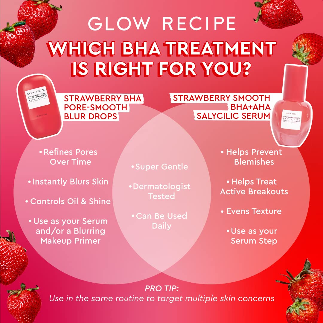 Glow Recipe Strawberry BHA Pore-Smooth Blur Drops - Silicone-Free, Oil-Free - BHA Primer Face Makeup Pore Minimizer - Antioxidant Face Serum for Women - Pore Reducer for Hydrating, Glowing Skin (30ml)