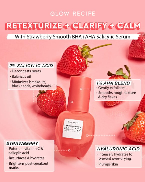 Glow Recipe Strawberry Smooth BHA + AHA Salicylic Serum Fullsize 30ml WITHOUT BOX