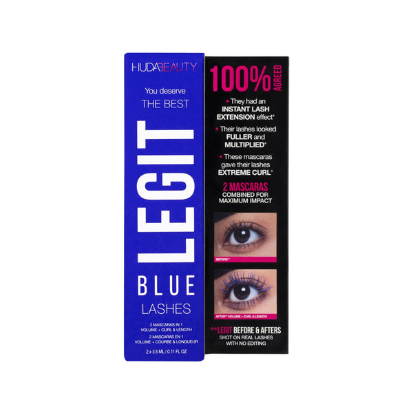 Huda Beauty LEGIT LASHES Double-Ended Volumizing and Lengthening Mascara Electric Blue Mini